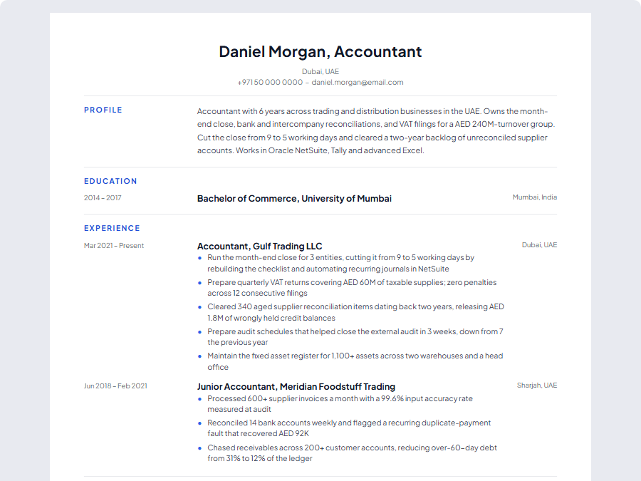 Accountant CV example preview