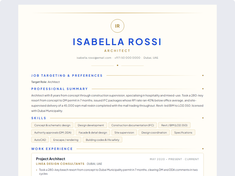 Architect CV example preview