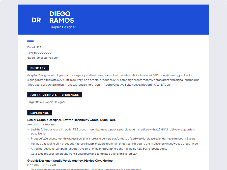 Graphic Designer CV example preview