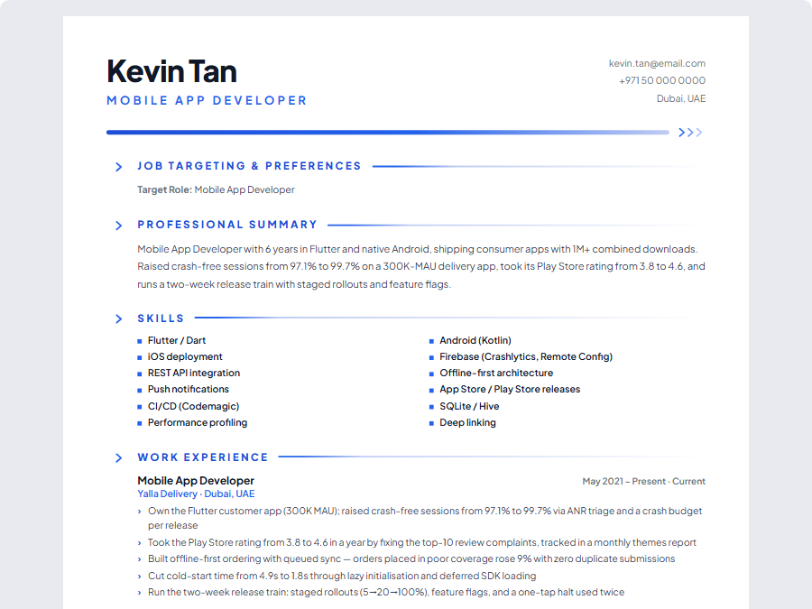Mobile App Developer CV example preview