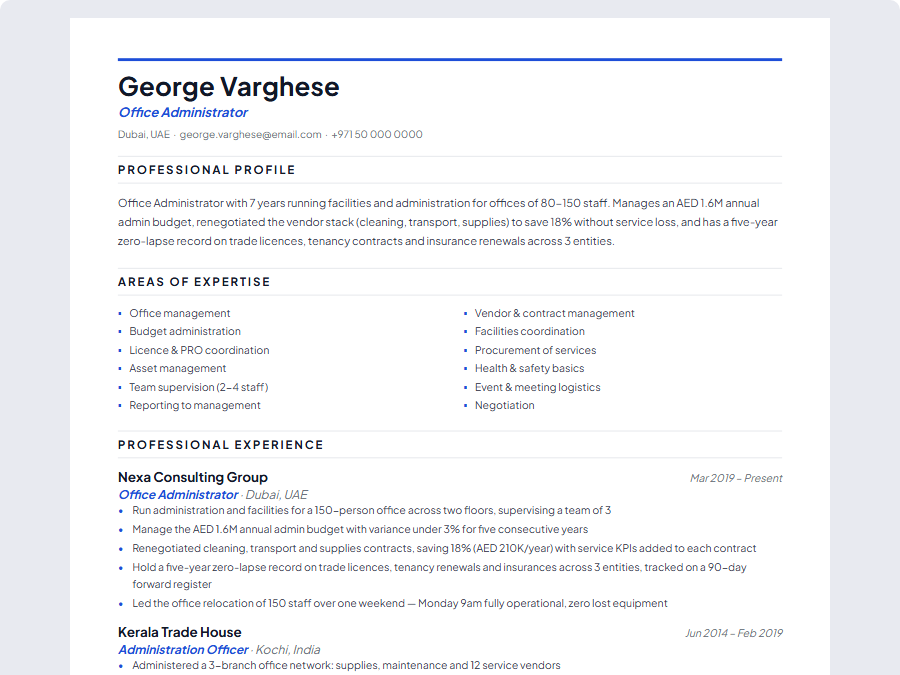 Office Administrator CV example preview