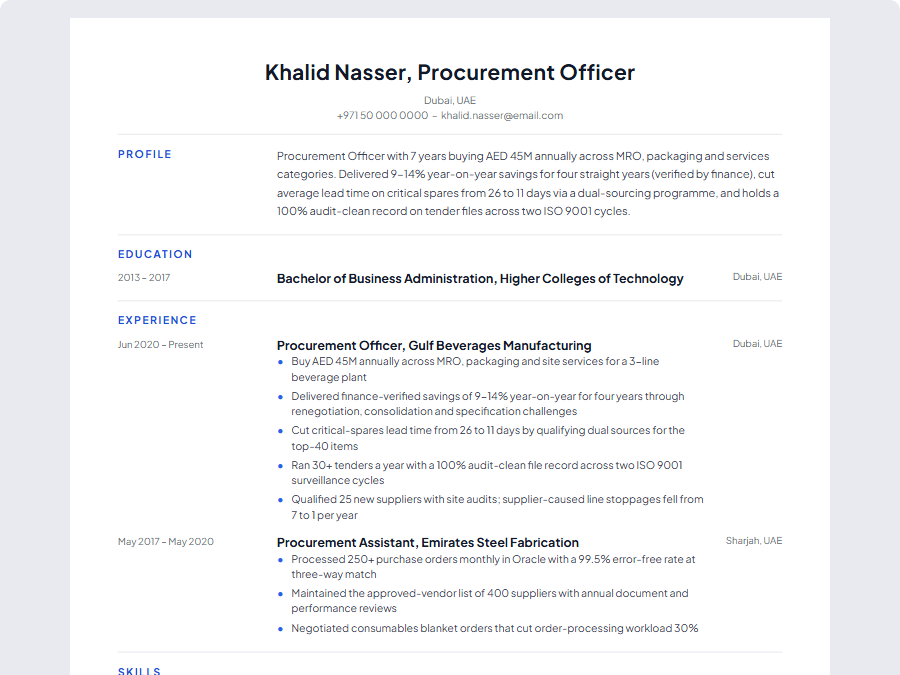 Procurement Officer CV example preview
