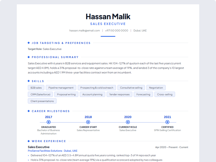 Sales Executive CV example preview
