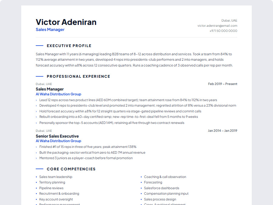 Sales Manager CV example preview