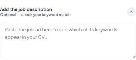 The Add the job description panel opened, ready for a job advert